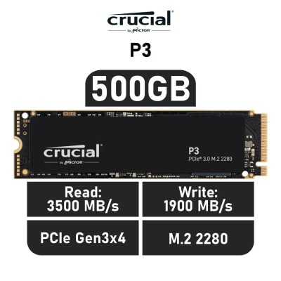 Crucial P3 SSD 500GB NVMe a 3500MB/s PCIe 3.0 M.2 2280