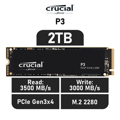 Crucial P3 SSD 2TB NVMe a 3500MB/s PCIe 3.0 M.2 2280