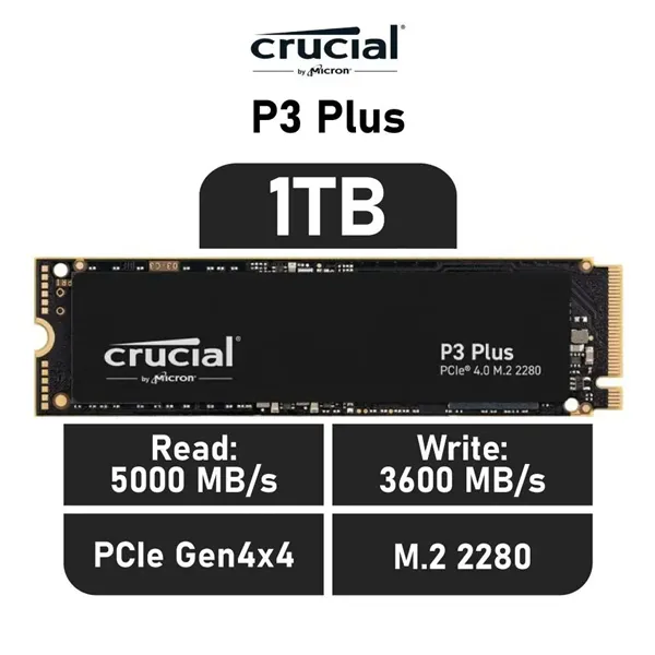 Crucial P3 Plus SSD 1TB NVMe a 5000MB/s PCIe 4.0 M.2 2280