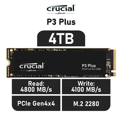 Crucial P3 Plus SSD 4TB NVMe a 4800MB/s PCIe 4.0 M.2 2280