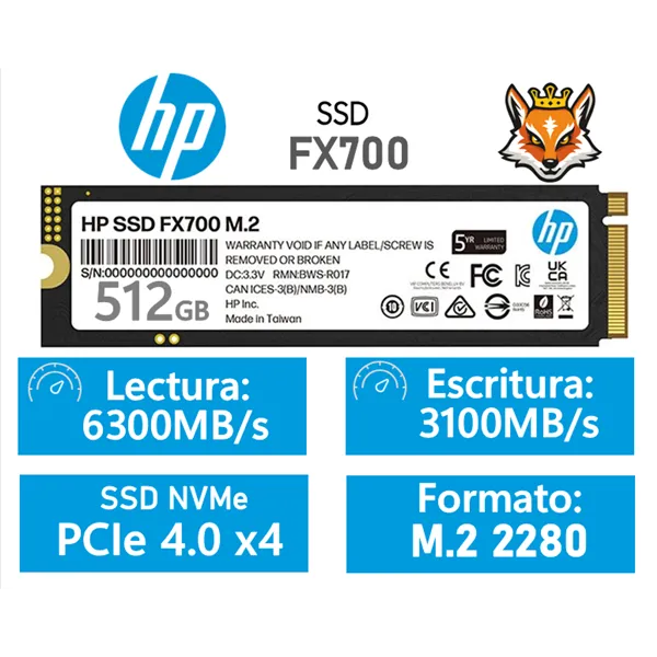 HP FX700 512GB SSD PCIe 4.0 NVMe a 6300MB/s