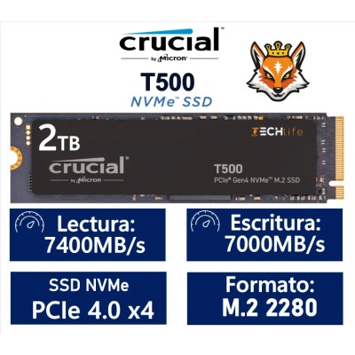 Crucial T500 SSD 2TB NVMe a 7400MB/s PCIe 4.0 M.2 2280