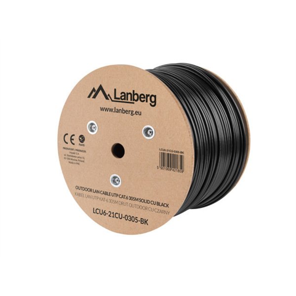 Lanberg Bobina Cable de Red Exterior RJ45 Cat.6 UTP Rígido CU 305m Negro