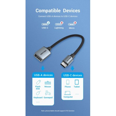 Conversor Vention CCWHB/ USB Tipo-C Macho - USB Hembra/ 15cm