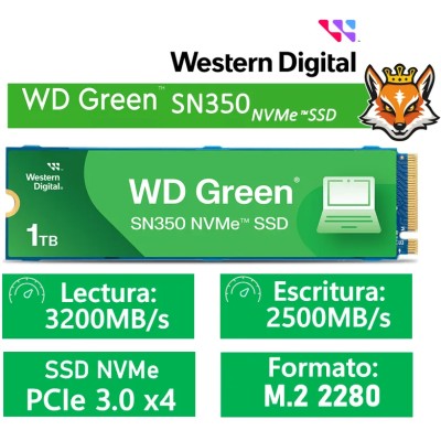 WD SSD Green SN350 1TB NVMe a 3200MB/s PCIe 3.0 M.2 2280