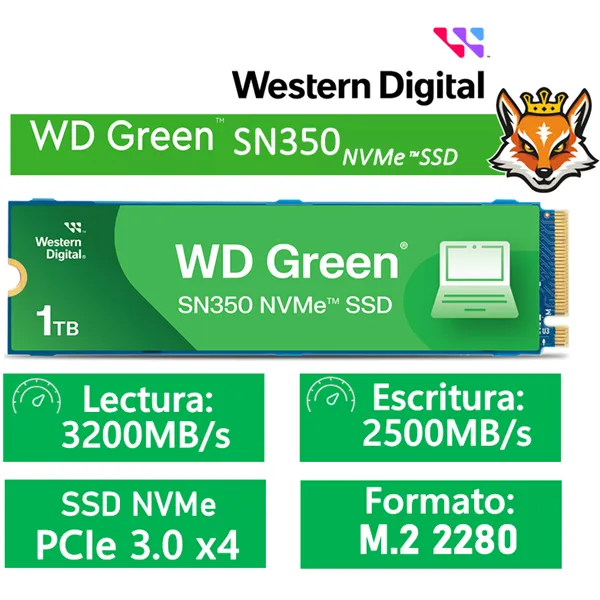 WD SSD Green SN350 1TB NVMe a 3200MB/s PCIe 3.0 M.2 2280