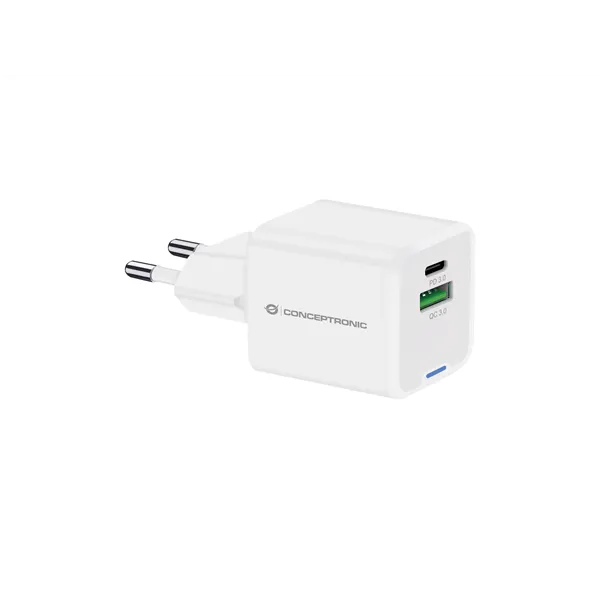 Cargador De Pared Conceptronic Usb-c X1 Usb-ax1 Quickcharge 3.0 Gan Pps 20w Color Blanco