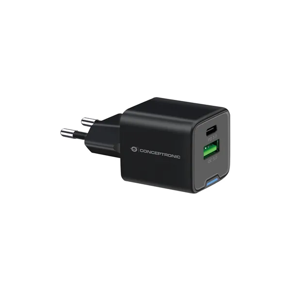 Cargador De Pared Conceptronic Usb-c X1 Usb-ax1 Quickcharge 3.0 Gan Pps 20w Color Negro