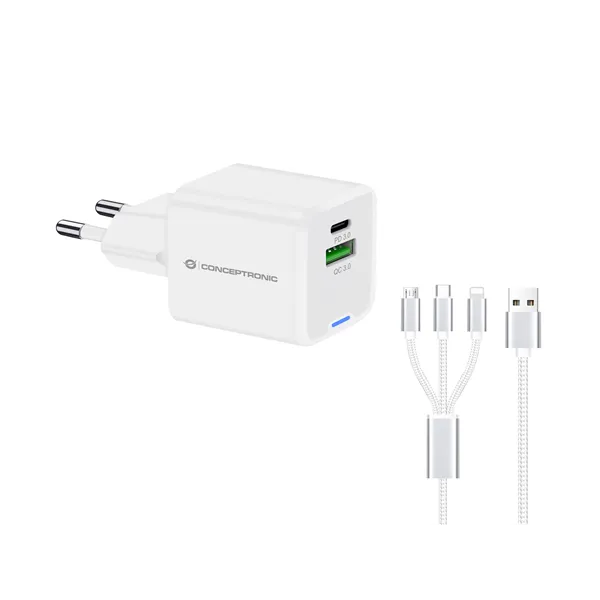 Cargador De Pared Conceptronic Usb-c X1 Usb-ax1 Quickcharge 3.0 Gan Pps 33w Incluye Cable 3-1 Blanco