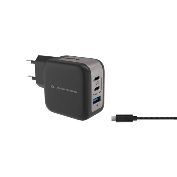 Cargador De Pared Conceptronic Usb-c X2 Usb-ax1 Quickcharge 3.0 Pps 67w  Incluye Cable Color Negro