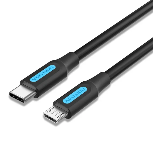 Cable USB 2.0 Tipo-C Vention COVBG/ USB Tipo-C Macho - MicroUSB Macho/ Hasta 10W/ 480Mbps/ 1.5m/ Negro