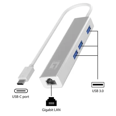 ADAPTADOR USB-C A GIGABIT ETHERNET RJ45 LEVEL ONE CON HUB USB