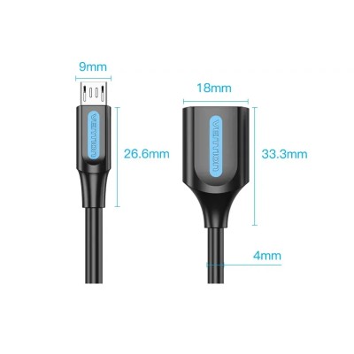 Cable USB 2.0 Vention CCUBB/ MicroUSB Macho - USB Hembra/