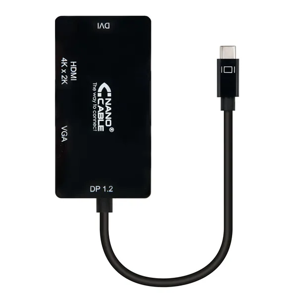 Conversor Nanocable 10.16.4301-BK/ USB Tipo-C Macho - VGA Hembra/ DVI Hembra/ HDMI Hembra/ 10cm/ Negro