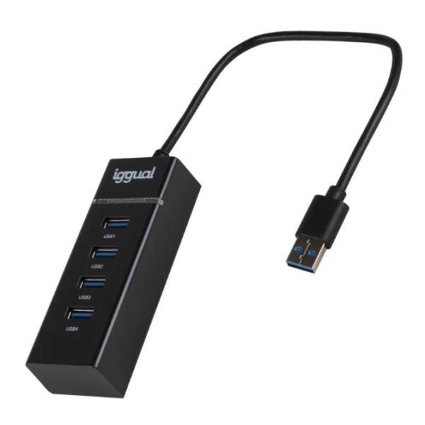 Iggual HUB USB 3.0 de 4x Puertos USB 3.0 para Windows/Mac/Linux, Negro