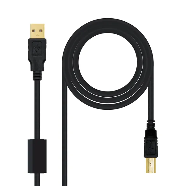 Cable USB 2.0 Impresora Nanocable 10.01.1203/ USB Tipo-B Macho - USB Macho/ 3m/ Negro