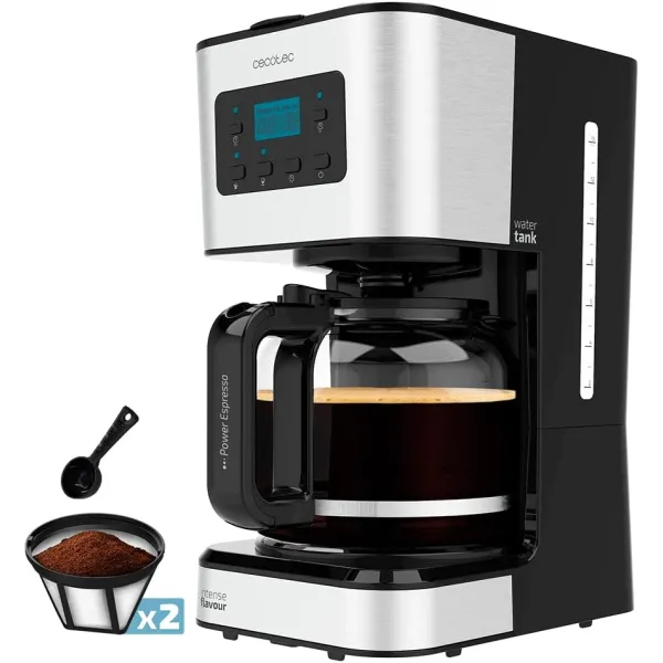 Cecotec Coffee 66 Smart Plus Cafetera de goteo 950W, Capacidad 12 Cafés,Acero Inox, Pantalla LCD, 1,5L