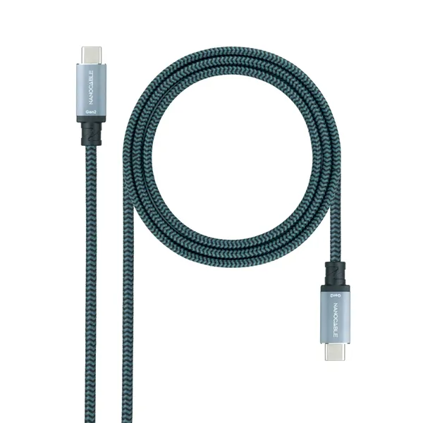 Cable USB 3.1 Tipo-C Nanocable 10.01.4101-COMB/ USB Tipo-C Macho - USB Tipo-C Macho/ Hasta 100W/ 20Gbps/ 1m/ Gris y Negro