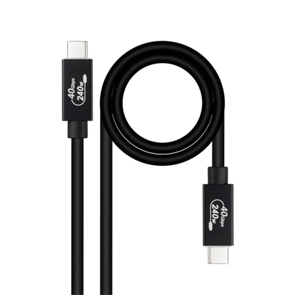 Cable USB 4.0 Nanocable 10.01.5001/ USB Tipo-C Macho - USB Tipo-C Macho/ Hasta 240W/ 40Gbps/ 1m/ Negro