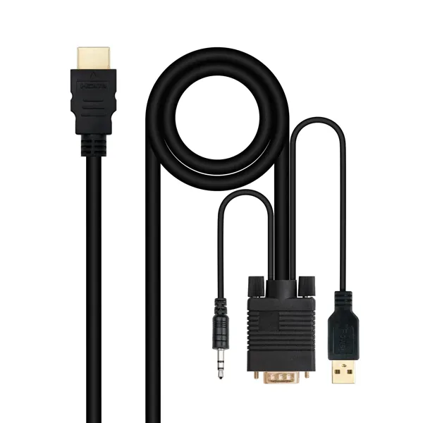 Cable Conversor Nanocable 10.15.4350/ HDMI Macho - VGA Macho - Jack 3.5 Macho - USB Macho/ 1.8m/ Negro