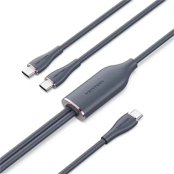 Cable USB 2.0 Tipo-C Vention CTMBG/ USB Tipo-C Macho - 2 x USB Tipo-C Macho/ Hasta 100W/ 480Mbps/ 1.5m/ Negro