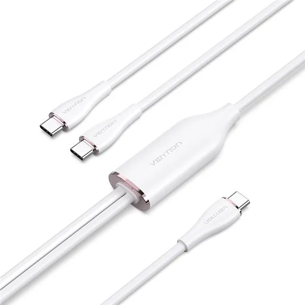 Cable USB 2.0 Tipo-C Vention CTMWG/ USB Tipo-C Macho - 2 x USB Tipo-C Macho/ Hasta 100W/ 480Mbps/ 1.5m/ Blanco