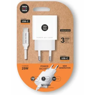 Cargador de Pared Tech One Tech TEC2266/ 1xUSB Tipo-C + Cable