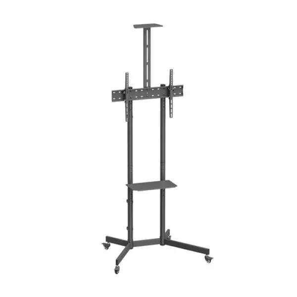 AISENS Soporte De Suelo Eco Con Rueda, Bandeja Para DVD Y Soporte De Cámara Para Monitor/TV 45kg De 37-70, Negro