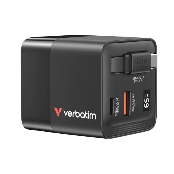 Verbatim GaN Charger 65W Universal Negro Corriente alterna Carga rápida Interior