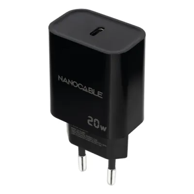 Cargador Pared 1xusb-c Pd 20w Negro Nanocable