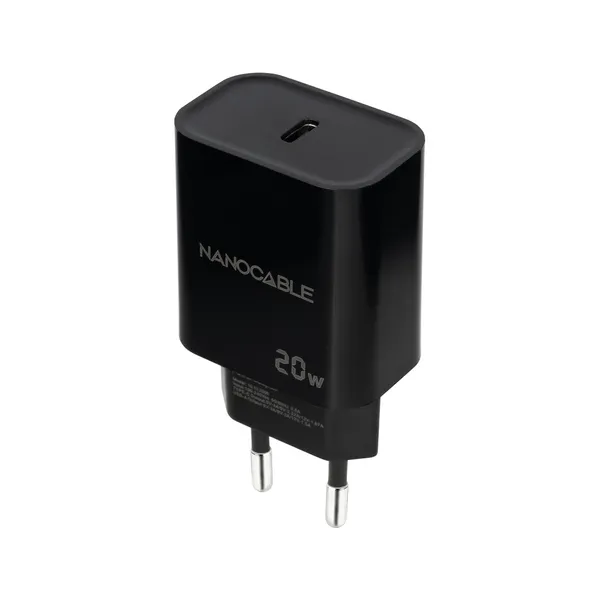 Cargador Pared 1xusb-c Pd 20w Negro Nanocable