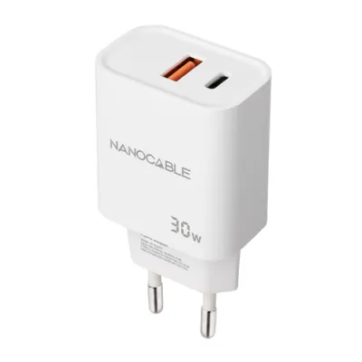 Cargador Pared 1xusb-c Pd 1xusb-a/qc 30w Blanco Nanocable