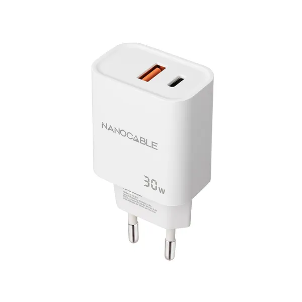 Cargador Pared 1xusb-c Pd 1xusb-a/qc 30w Blanco Nanocable