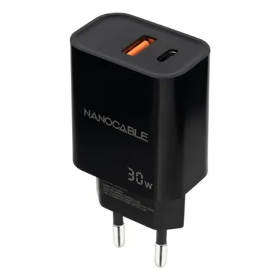 Cargador Pared 1xusb-c Pd 1xusb-a/qc 30w Negro Nanocable