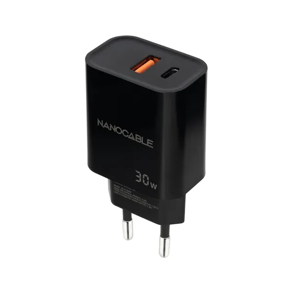 Cargador Pared 1xusb-c Pd 1xusb-a/qc 30w Negro Nanocable