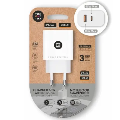 Cargador Gan de Pared Tech One Tech GaN TEC2270/ 1xUSB Tipo-C/