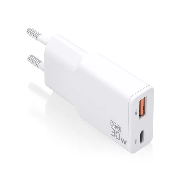 AISENS ASCH-30W2P046-W Cargador GaN Doble x2 USB-C + USB-A 30W Blanco