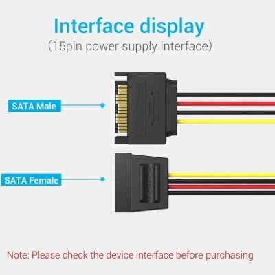 Cable Alimentación 15Pin Vention KDABY/ SATA Macho - SATA