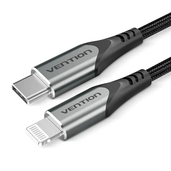 Cable USB 2.0 Tipo-C Lightning Vention TACHF/ USB Tipo-C Macho - Lightning Macho/ Hasta 27W/ 480Mbps/ 1m/ Gris