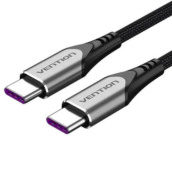 Cable USB 2.0 Tipo-C 5A 100W Vention TAEHF/ USB Tipo-C Macho - USB Tipo-C Macho/ Hasta 100W/ 480Mbps/ 1m/ Gris