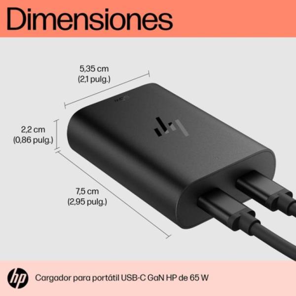 Cargador de Portátil HP 600Q7AA USB Tipo-C/ 65W/ Automático/ Voltaje 5-20V/ 2x USB Tipo-C