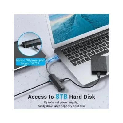 Docking USB 2.0 Vention CHPBB/ 3xUSB/ 1xMicro USB PD/ 1xRJ45/