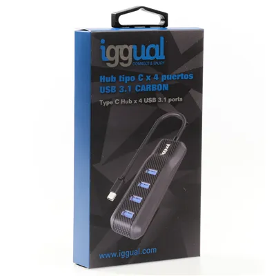 Iggual hub tipo c x 4 puertos usb 3.1 carbon