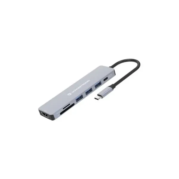ADAPTADOR USB-C 7IN1 CONCEPTRONIC HDMI USB-A 3.0x3 USB-C PD 100W LECTOR SD/MICROSD DONN19G