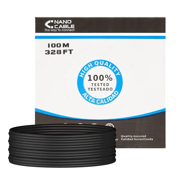 Bobina de Cable RJ45 para Exteriores UTP Nanocable 10.20.0302-EXT-BK Cat.5e/ 100m/ Impermeable/ Negro