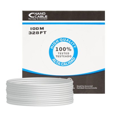 Nanocable Bobina de cable RJ45 UTP Cat.6 Rigido 100 mts, Gris