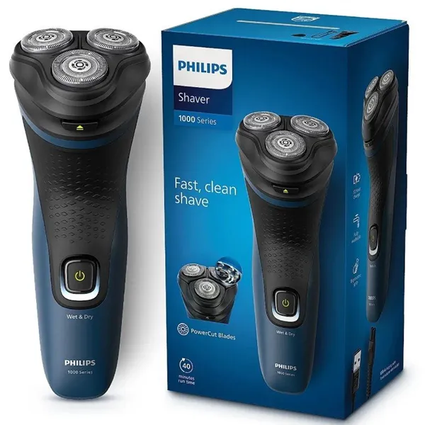 Philips Afeitadora eléctrica para hombre Húmedo y seco S1151 con batería,cabezales flotantes 3D, 27 cuchillas autoafilables