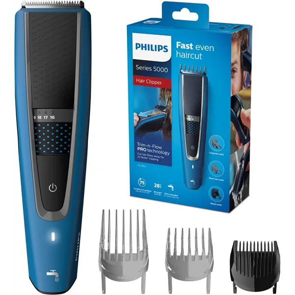 Philips Hairclipper Cortapelos Series 5000 HC5612/15 con Batería y con Cable, Corte veloz y uniforme 3 Accesorios