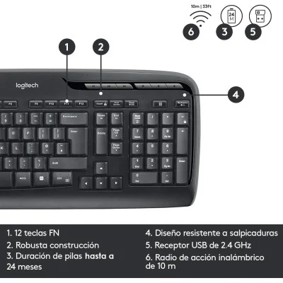 Logitech MK330 Multimedia Combo Teclado y Ratón Inalámbrico USB