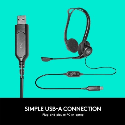 Logitech 960 Auriculares con Micrófono para PC, USB Negros